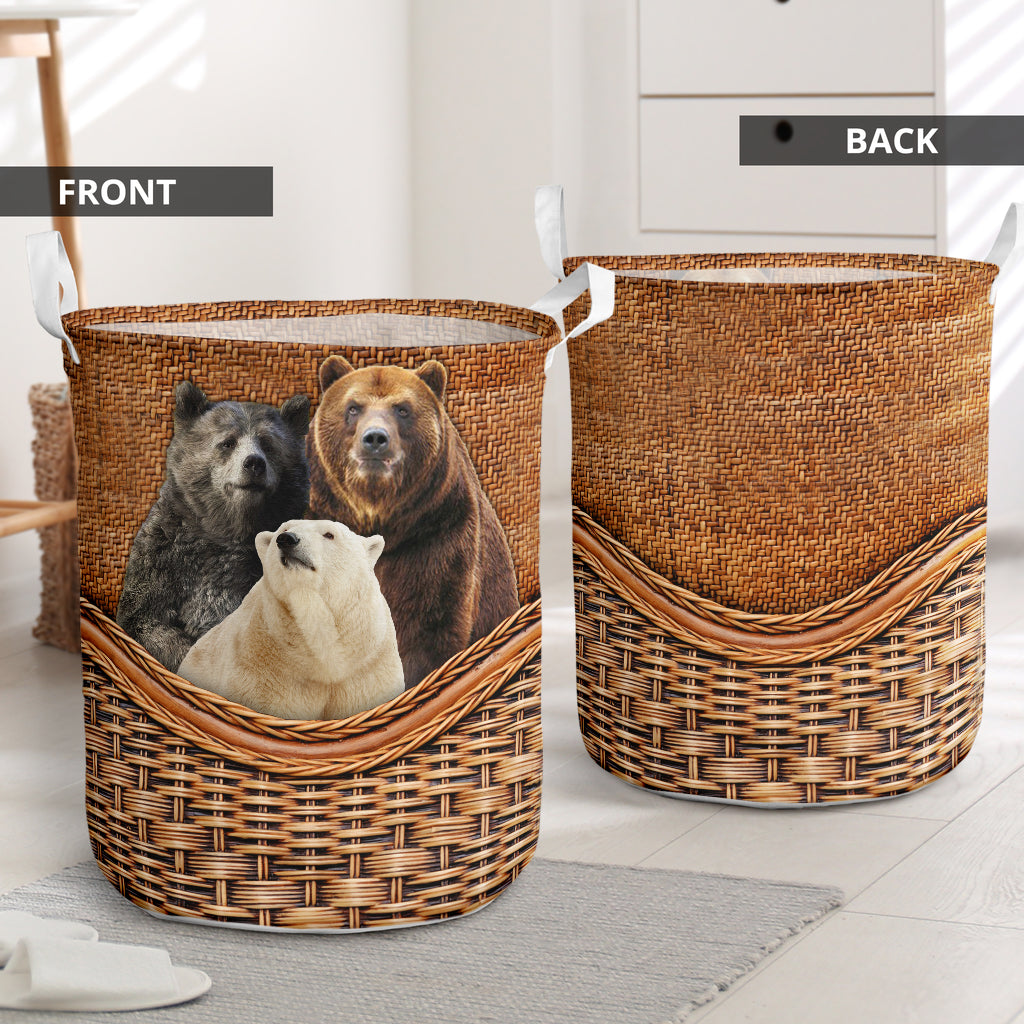 Bear Rattan Texture Three Bears Laundry Basket For Nursery Dorm And Home Storage