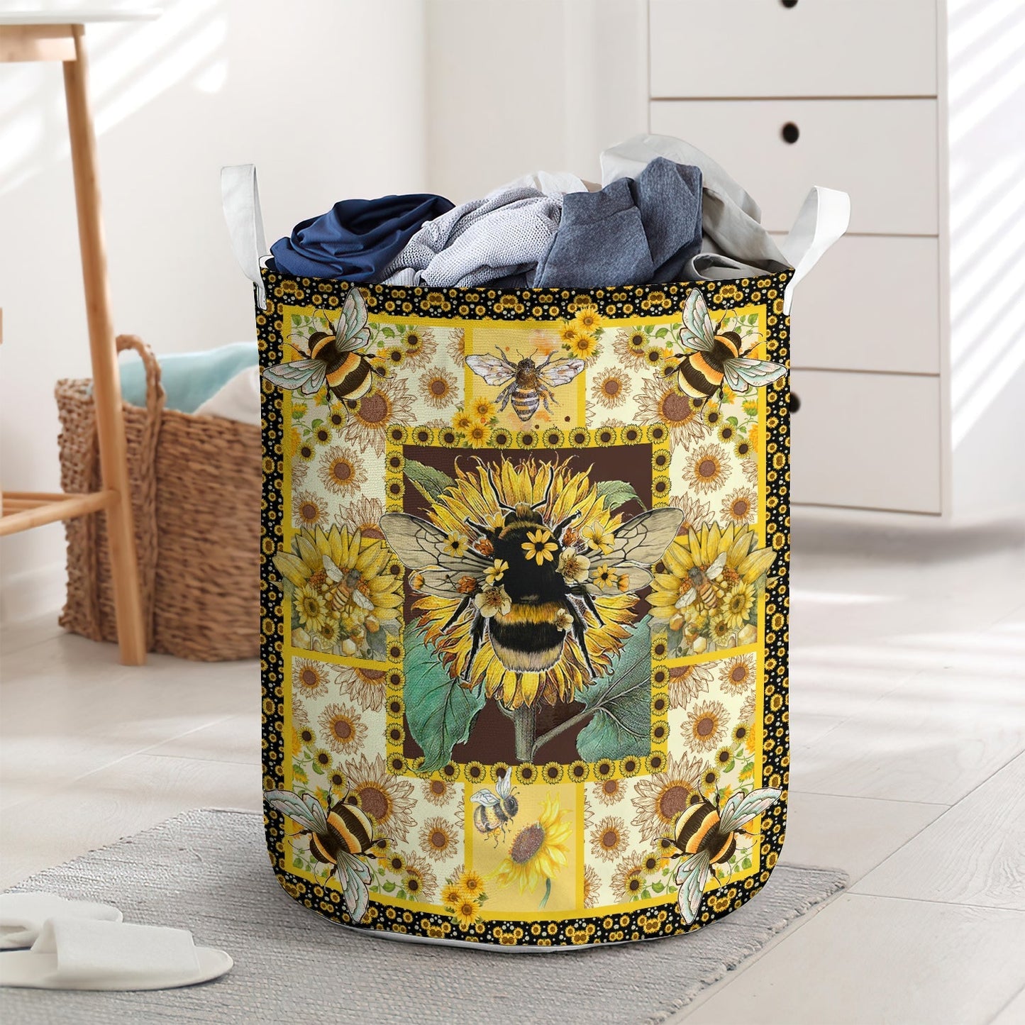Beautiful Yellow Bee Laundry Basket For Bathroom Bedroom Storage