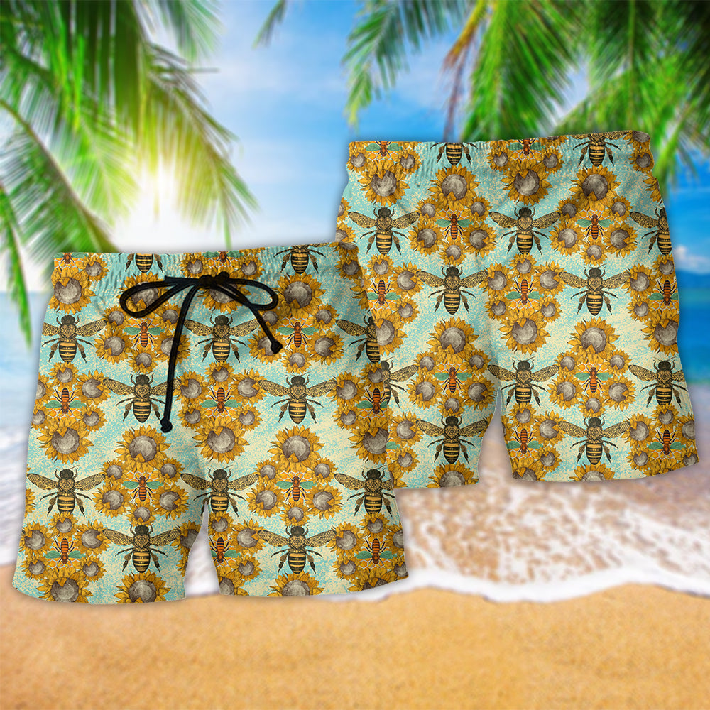 Bee Loves Sunflowers Nature Beach Shorts For Summer Vacation And Coastal Travel