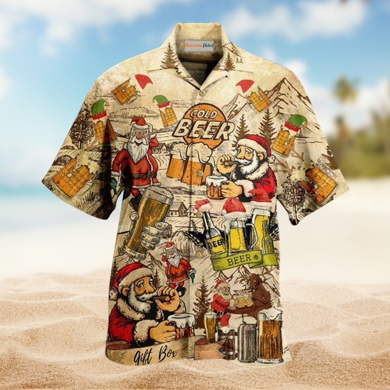 Santa Craft Beer Theme Hawaiian Shirt For Coastal Travel Summer Holidays And Thoughtful Casual Gifts