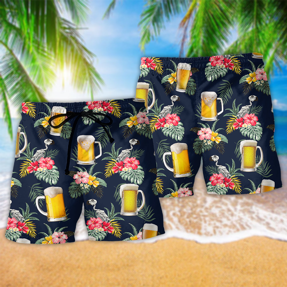 Tropical Floral Beer Beach Shorts Pattern Detail For Relaxed Weekends And Laid Back Styling