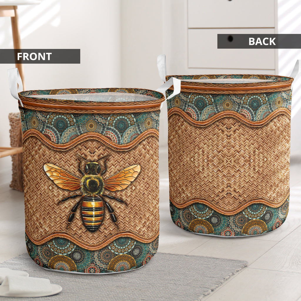 Bee Rattan Mandala Classic Laundry Basket For Nursery Dorm And Home Storage