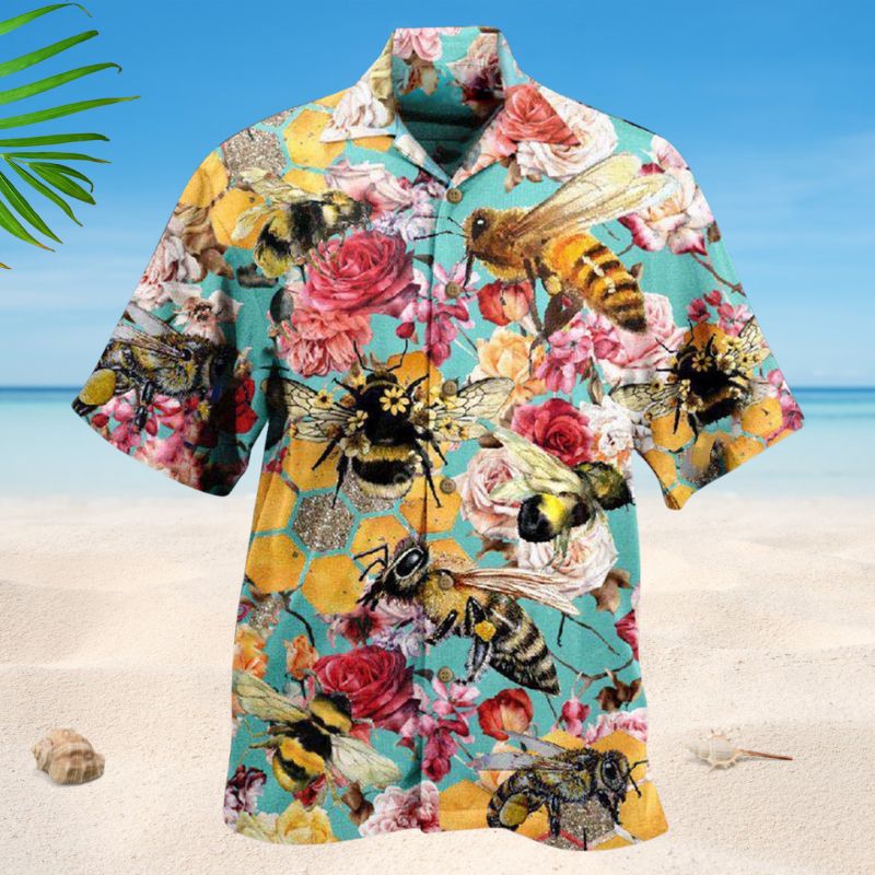 Bees And Gorgeous Roses Hawaiian Shirt For Resort Travel Summer Events And Thoughtful Casual Gifting