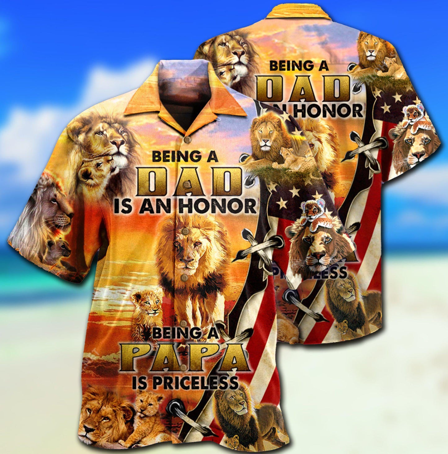 Lion Family Dad Honor Papa Priceless Hawaiian Shirt Pattern View For Lightweight Everyday Style