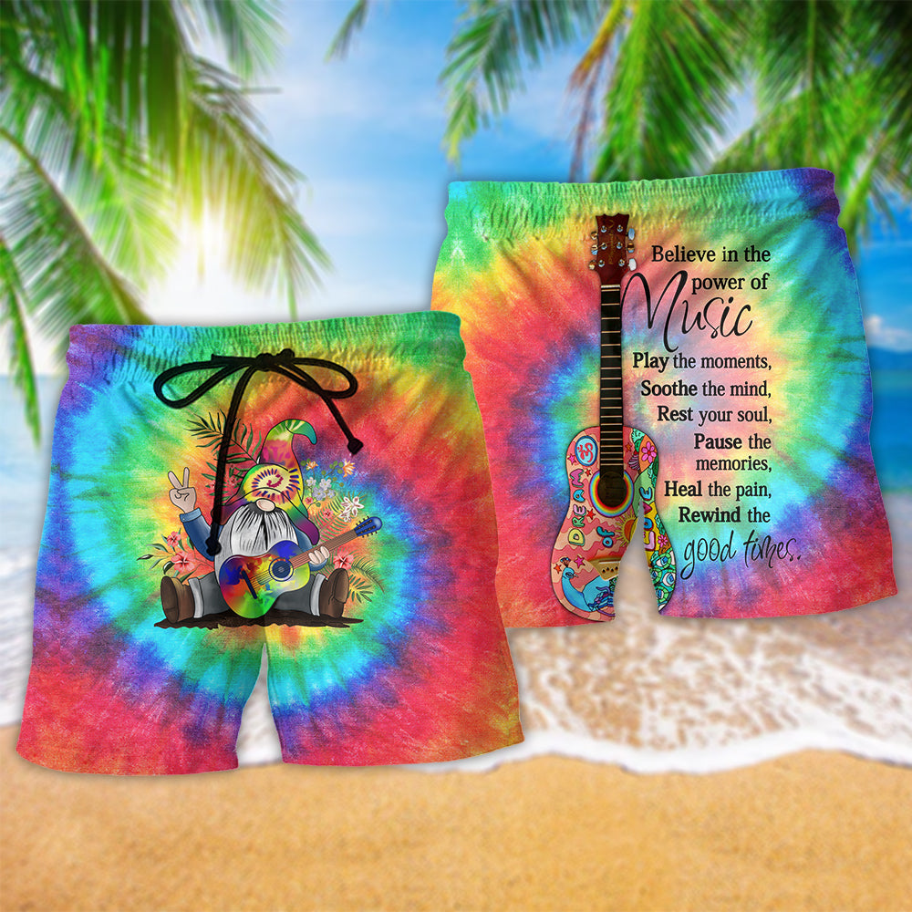 Music Believe In The Power Of Music Hippie Gnome Beach Shorts For Seasonal Summer Travel