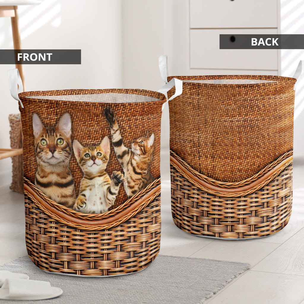 Bengal Cat Rattan Texture Basic Laundry Basket For Nursery Dorm And Home Storage
