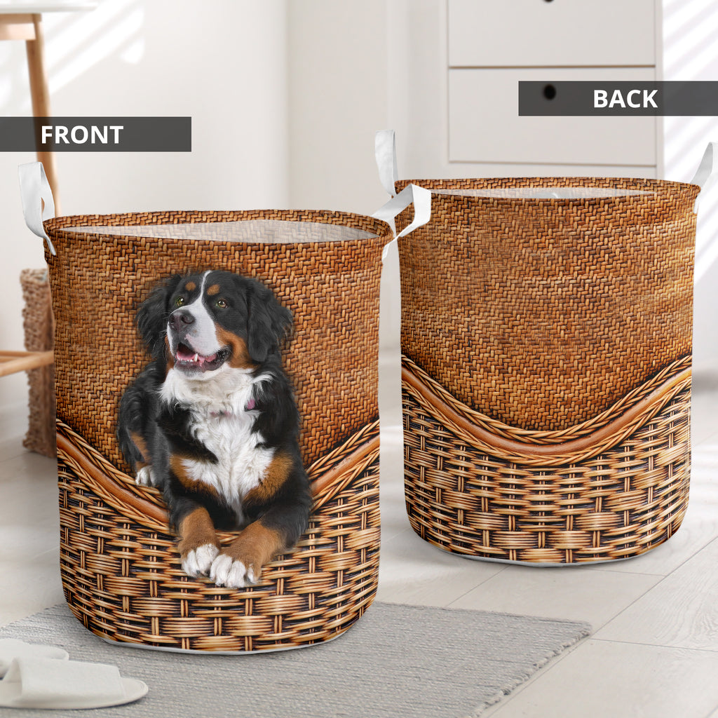 Bernese Mountain Dog Rattan Reaxture Lover Laundry Basket For Nursery Dorm And Home Storage