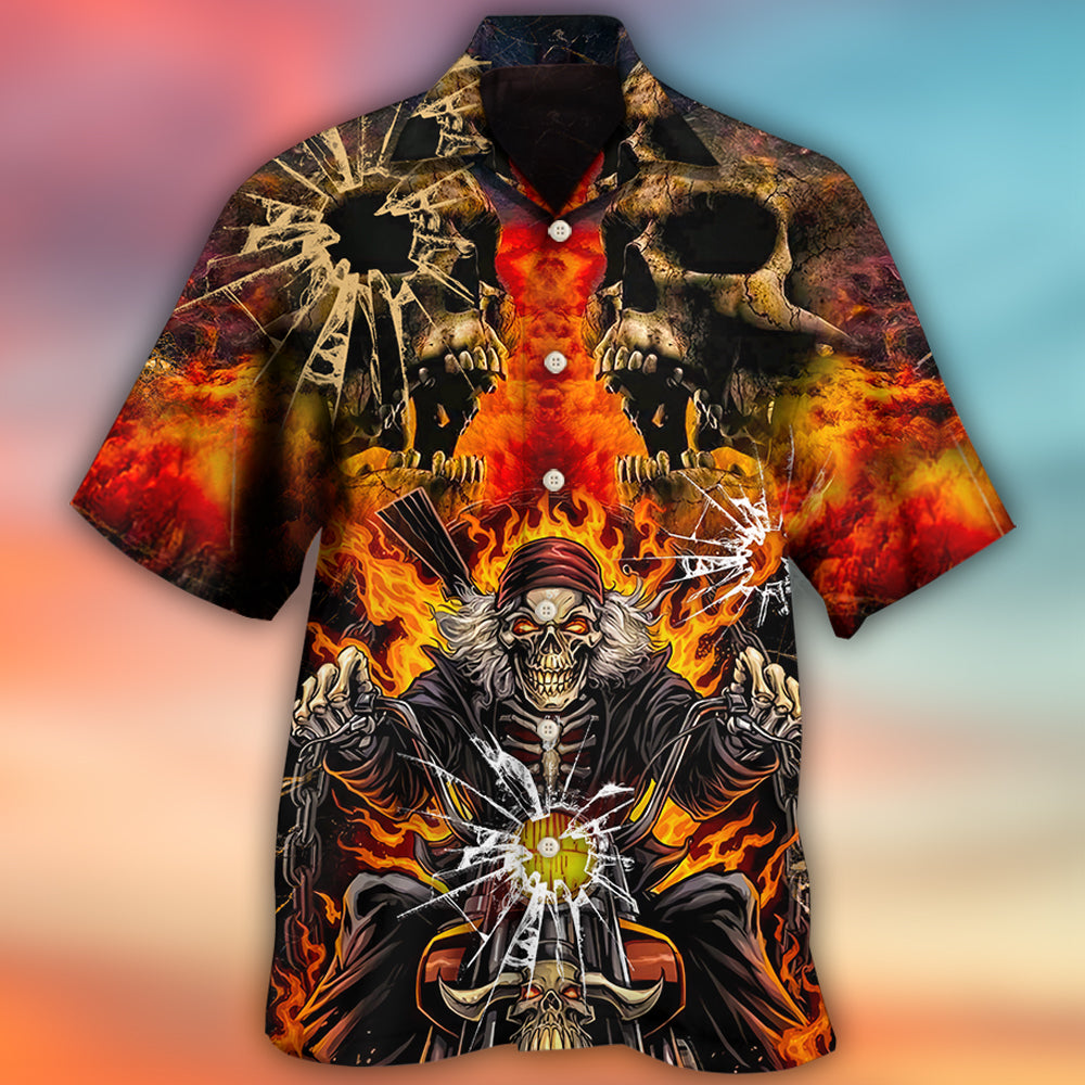 Skull Biker Hawaiian Shirt For Beach Parties And Weekend Getaways