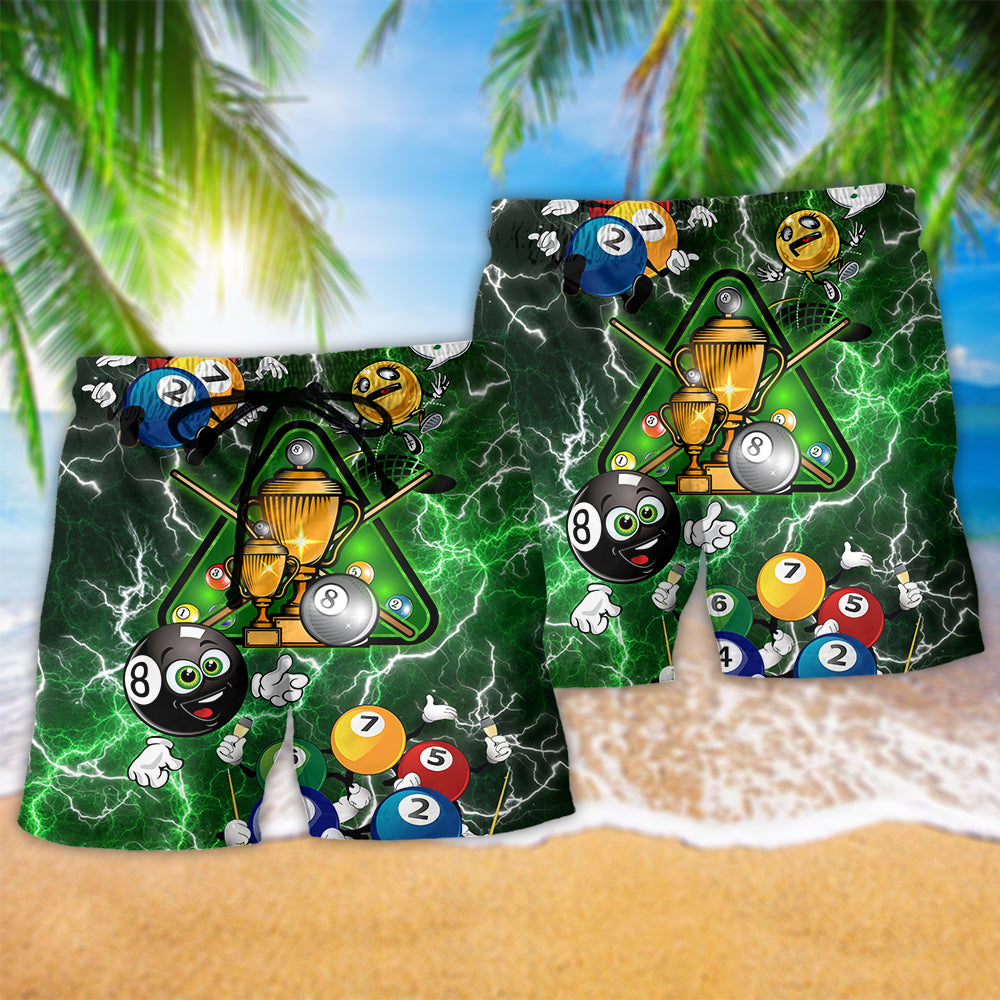 Billiard Lover Humor Green Beach Shorts Design Detail For Coastal Escapes And Daily Wear