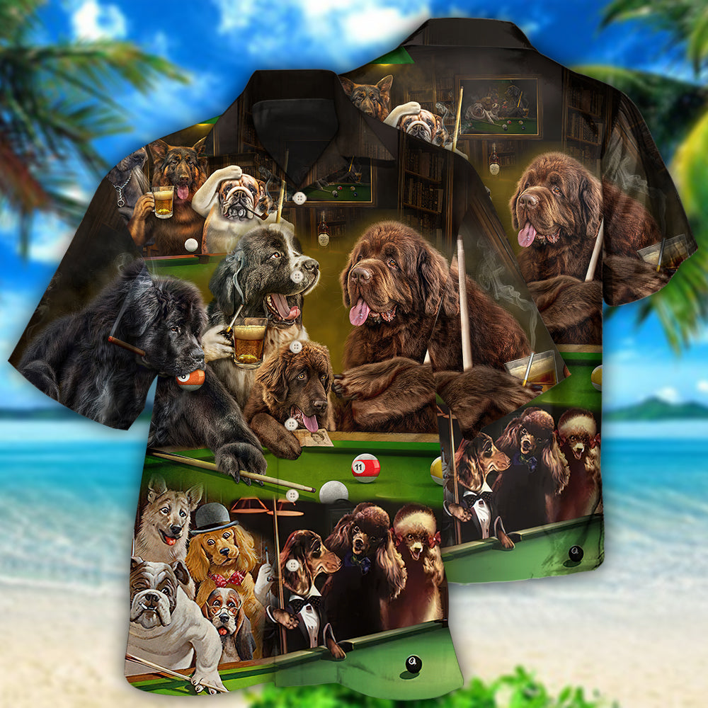 Creative Funny Dogs Playing Billiards Hawaiian Shirt For Sports Fans, Summer Outings, And Relaxed Vacation Wear