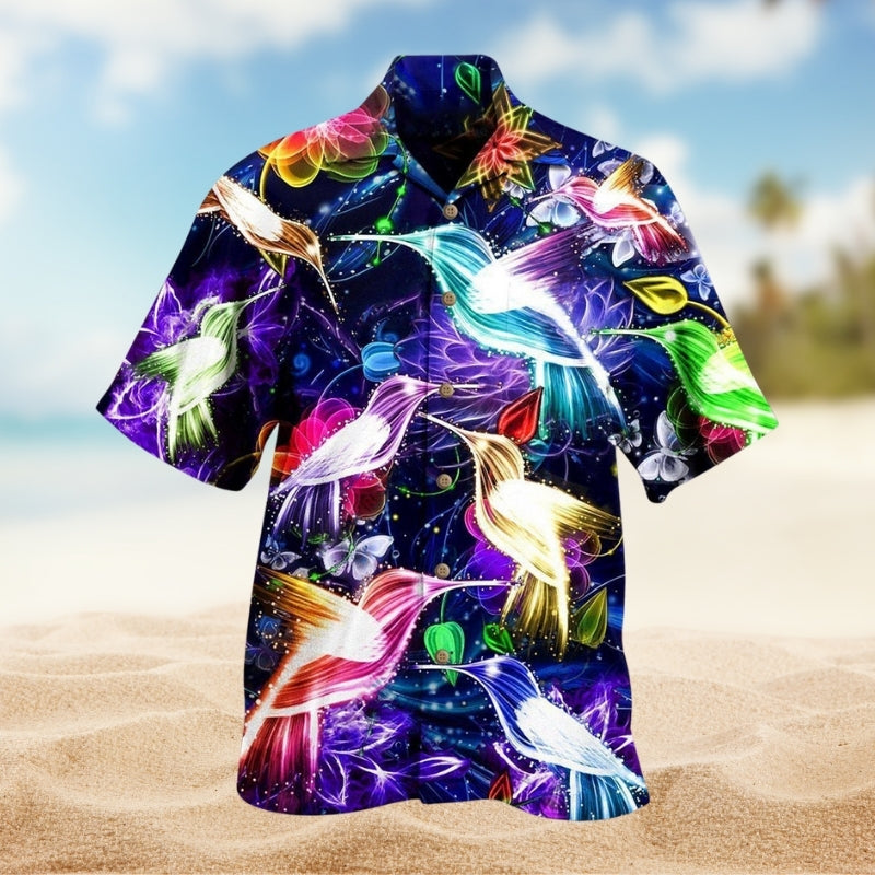 Neon Bird Animals Hawaiian Shirt For Coastal Travel, Casual Events, And Comfortable Summer Wear