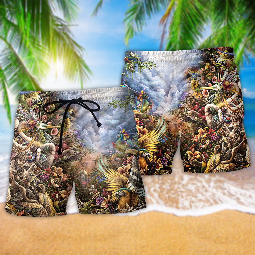 Bird Heaven Amazing Life Hawaiian Print Beach Shorts For Coastal Adventures And Resort Days