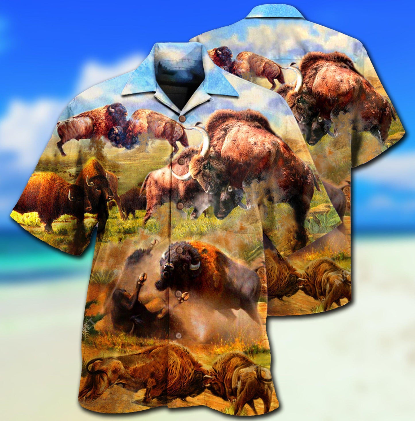 Bison Hawaiian Shirt With Detailed Graphic For Summer Travel Coastal Events And Thoughtful Gift Giving