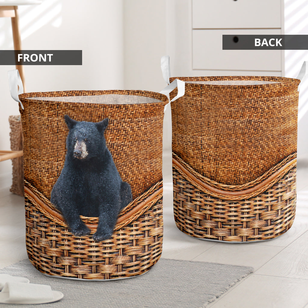 Bear Black Bear Rattan Texture Laundry Basket For Nursery Dorm And Home Storage