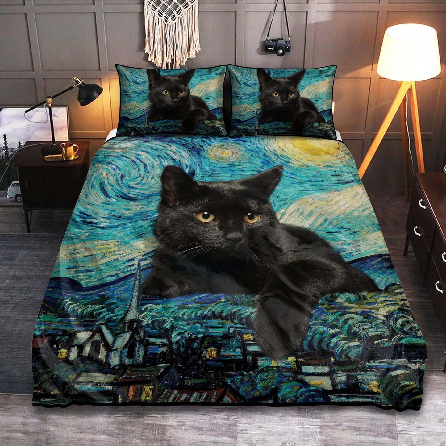 Black Cat Night Bedding Cover For Pet Lover Bedroom Decor