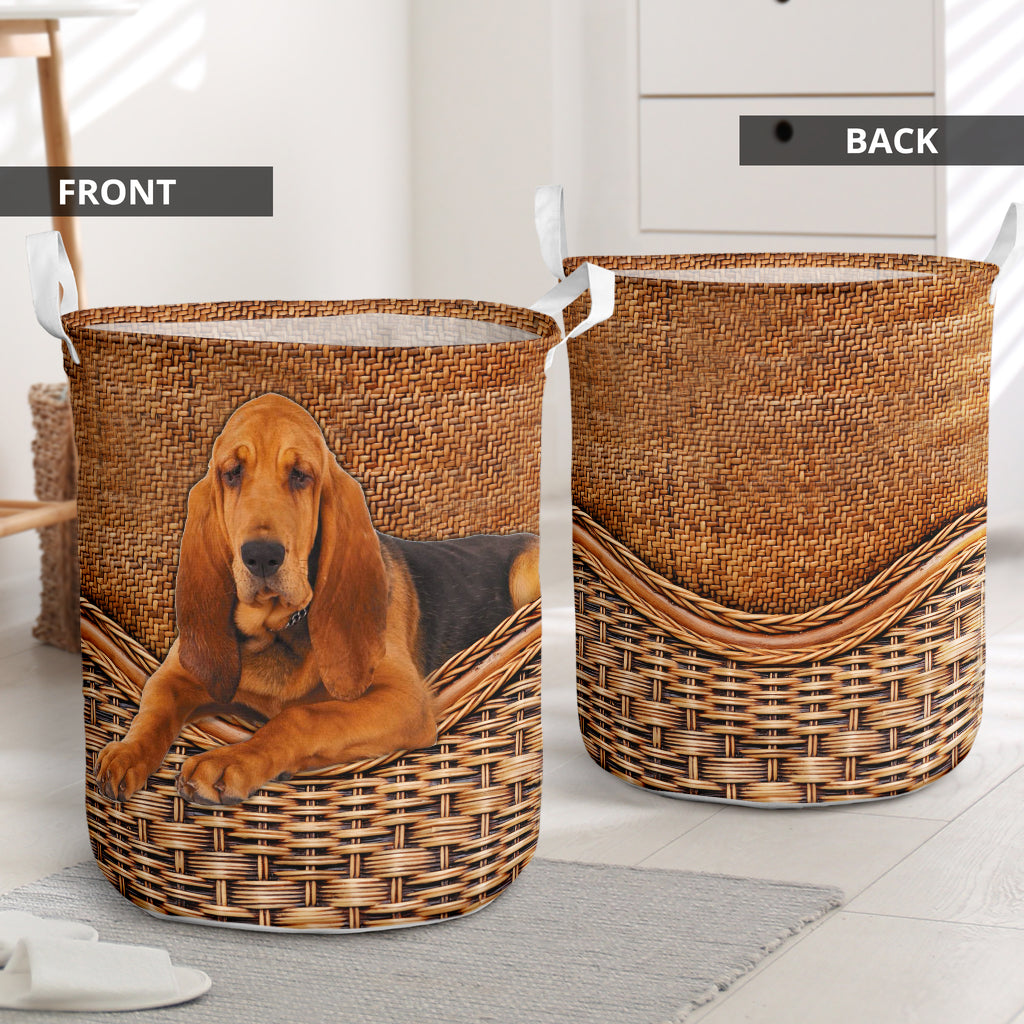 Bloodhound Dog Rattan Texture Laundry Basket For Nursery Dorm And Home Storage
