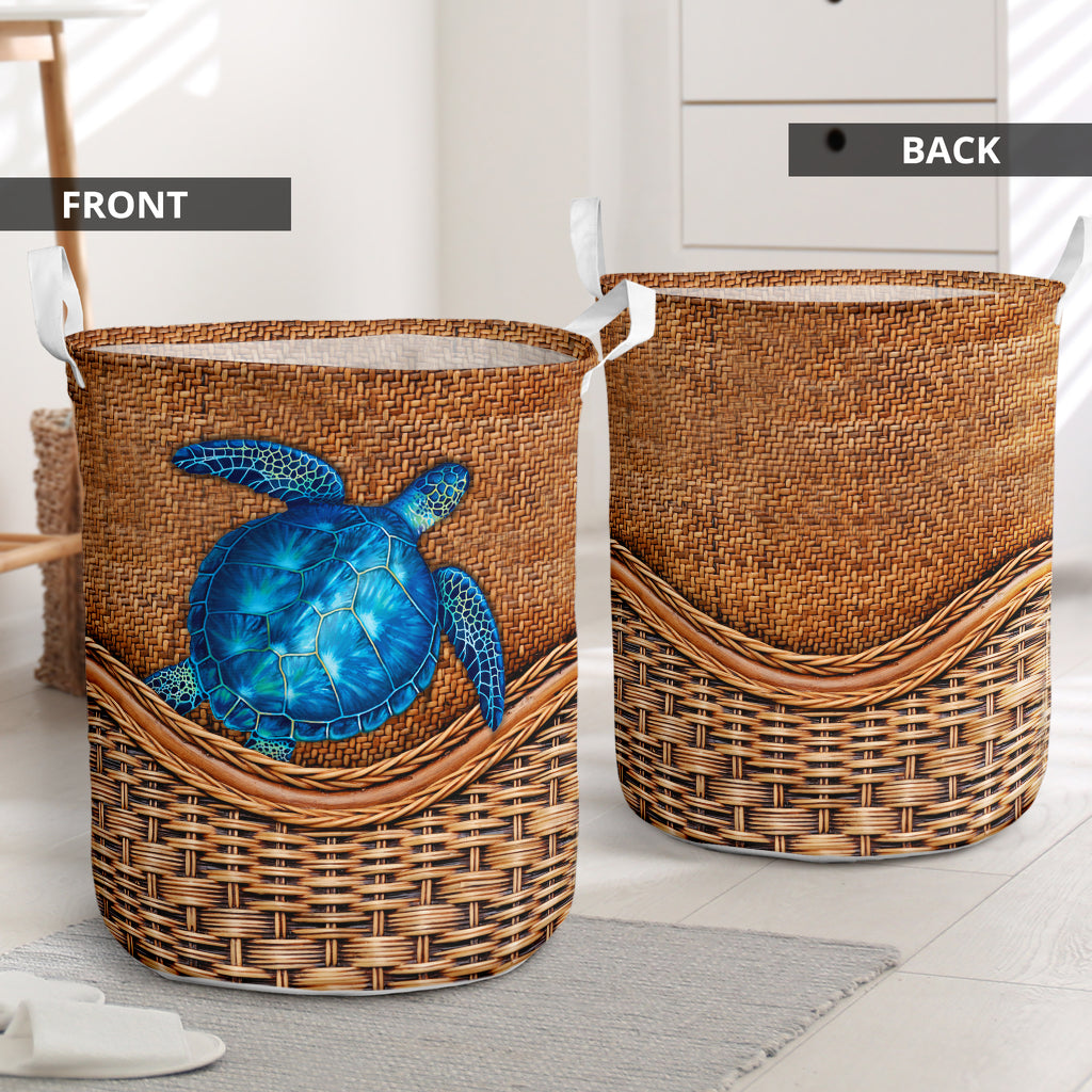 Turtle Blue Turtle Rattan Texture Laundry Basket For Nursery Dorm And Home Storage