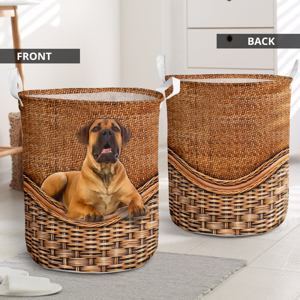 Boerboel Dog Rattan Texture Laundry Basket For Nursery Dorm And Home Storage