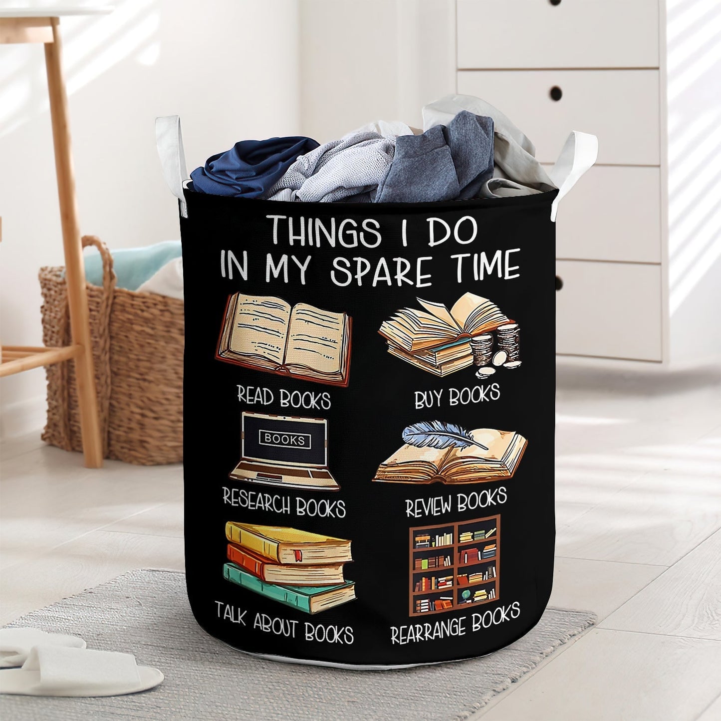 Book Lover Things I Do In My Spare Time Laundry Basket For Bathroom Bedroom Storage