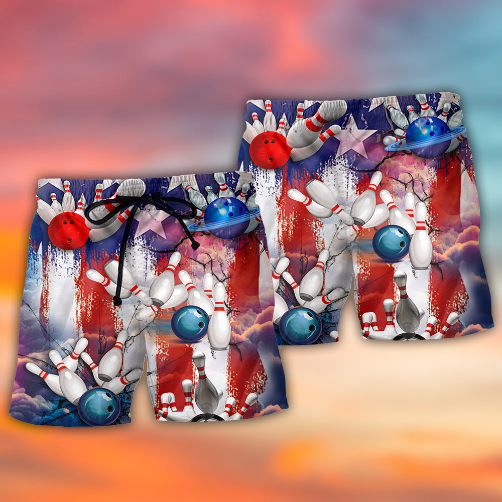 Independence Day Bowling Beach Shorts Pattern Detail For Relaxed Weekends And Travel Ready Comfort