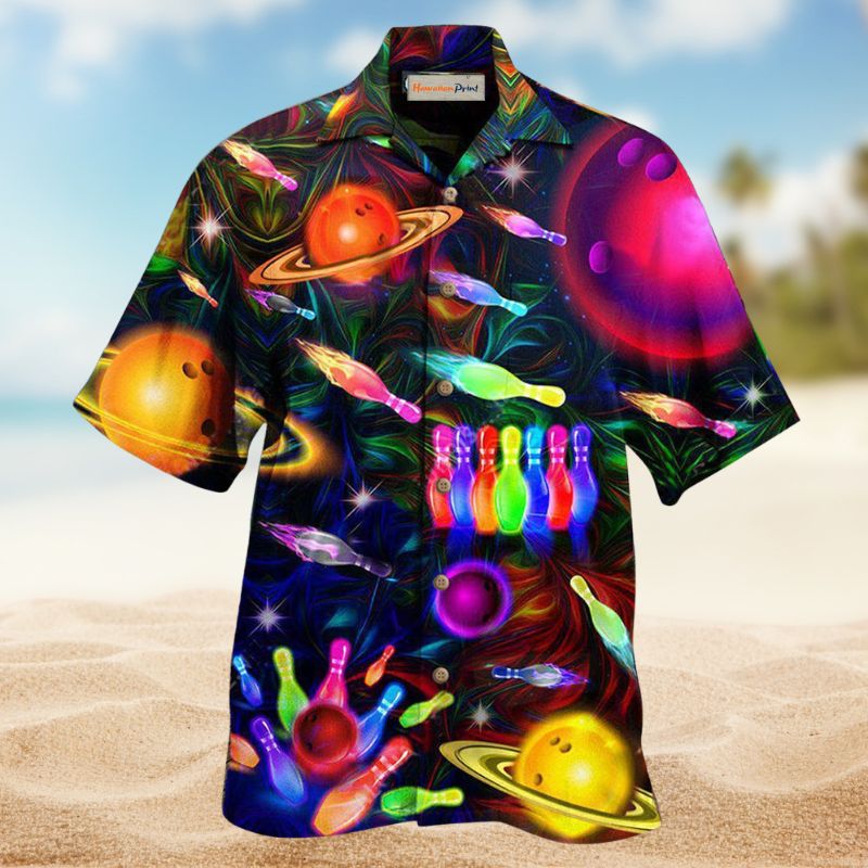 Bowling Space Strike Hawaiian Shirt For Summer Vacation, Beach Travel, And Casual Wear