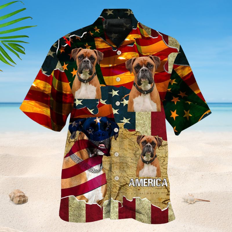 American Boxer Sunset Photo Hawaiian Shirt For Island Vacations, Resort Wear, And Relaxed Seasonal Style