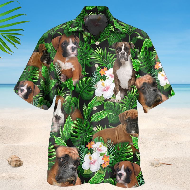 Tropical Boxer Hawaiian Shirt For Summer Vacation, Beach Travel, And Casual Wear