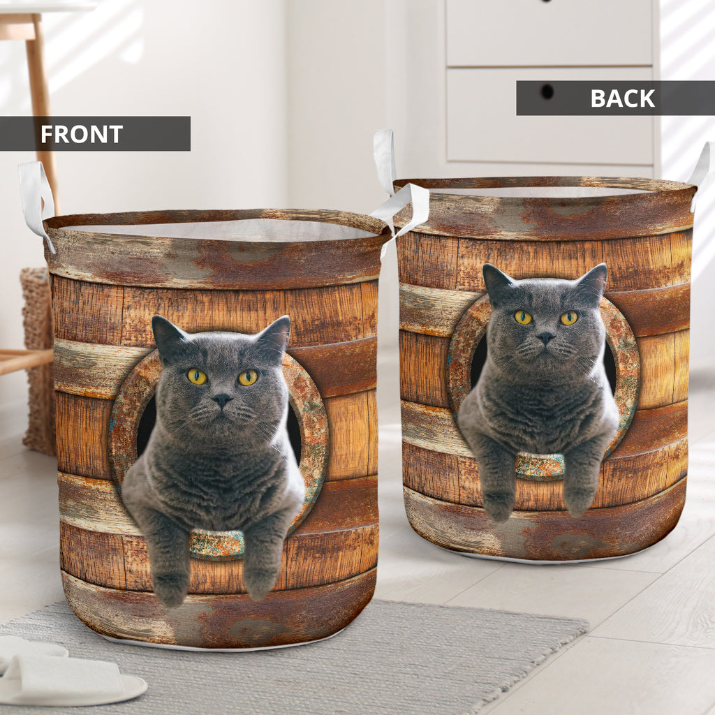Cat British Shorthair Cat Wood Vintage Laundry Basket For Room Home Organizer