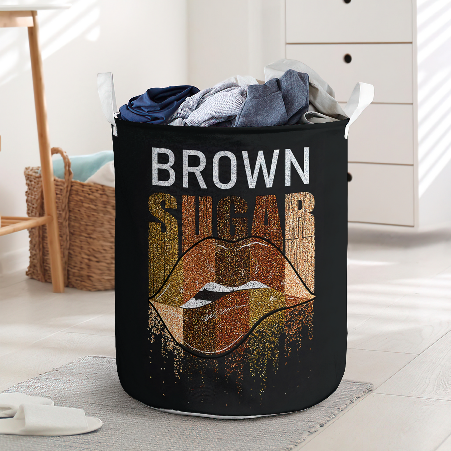 Seductive Lip Brown Sugar Black Woman Laundry Basket For Bathroom Bedroom Storage