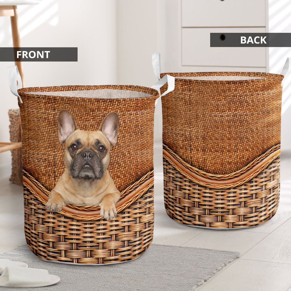 Bulldog Rattan Texture Laundry Basket For Nursery Dorm And Home Storage
