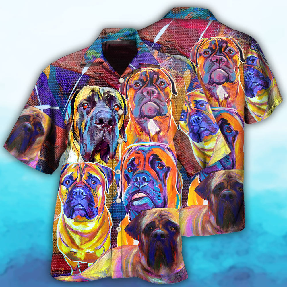 Watercolor Dog Bullmastiff Hawaiian Shirt Design Detail For Sunny Adventures And Casual Wear