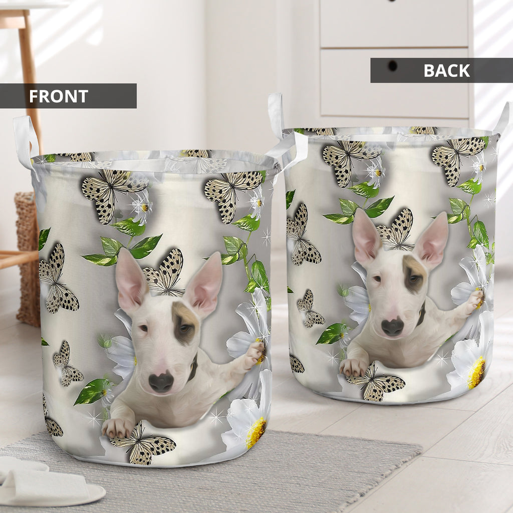 Bull Terrier Dog Oil Painting Laundry Basket For Nursery Dorm And Home Storage