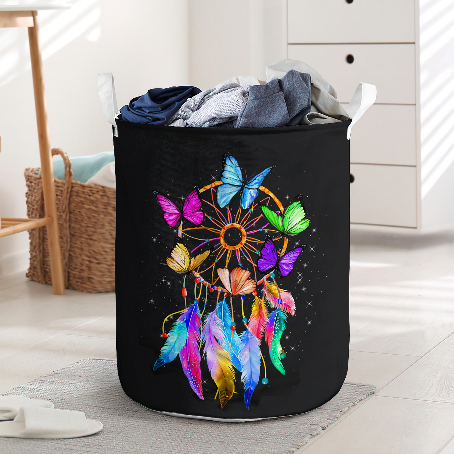 Butterfly Dreamcatcher Colorful Style Laundry Basket For Bathroom Bedroom Storage