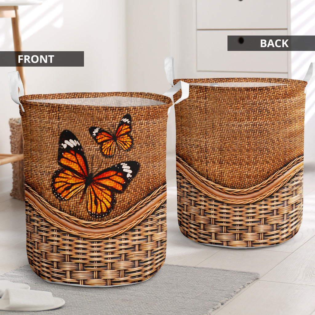 Butterfly Rattan Texture Laundry Basket For Nursery Dorm And Home Storage