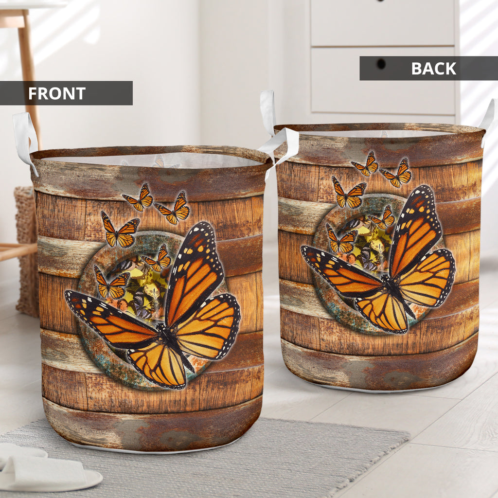 Butterfly Wood Vintage Laundry Basket For Nursery Dorm And Home Storage