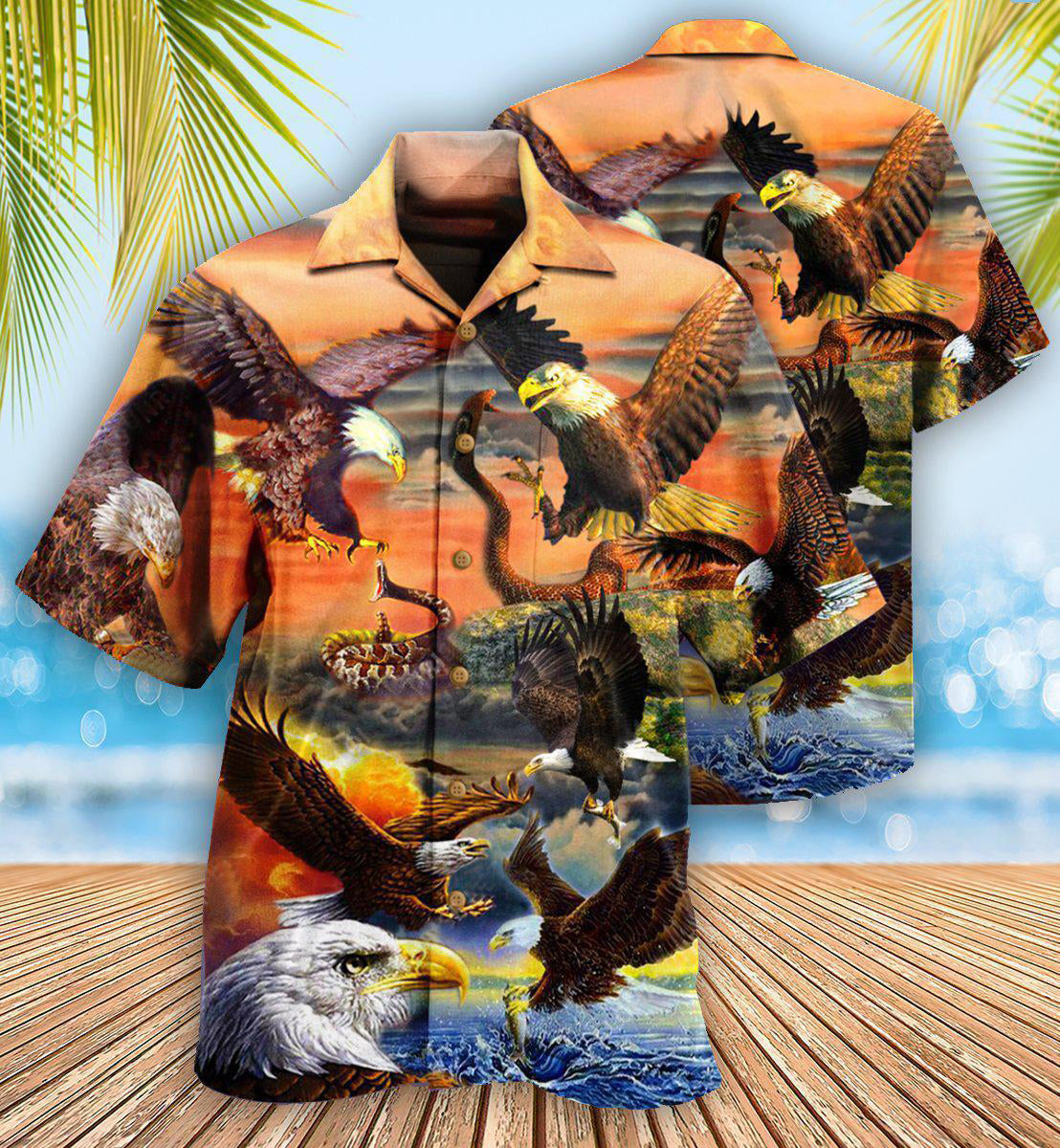 Sunset Eagle Hawaiian Shirt With Detailed Graphic For Beach Vacations Casual Parties And Warm Weather Style