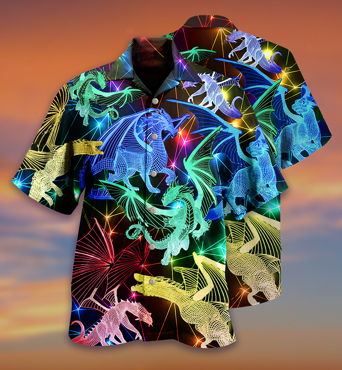 Neon Dragon Hawaiian Shirt Pattern Detail For Summer Holidays And Outdoor Fun
