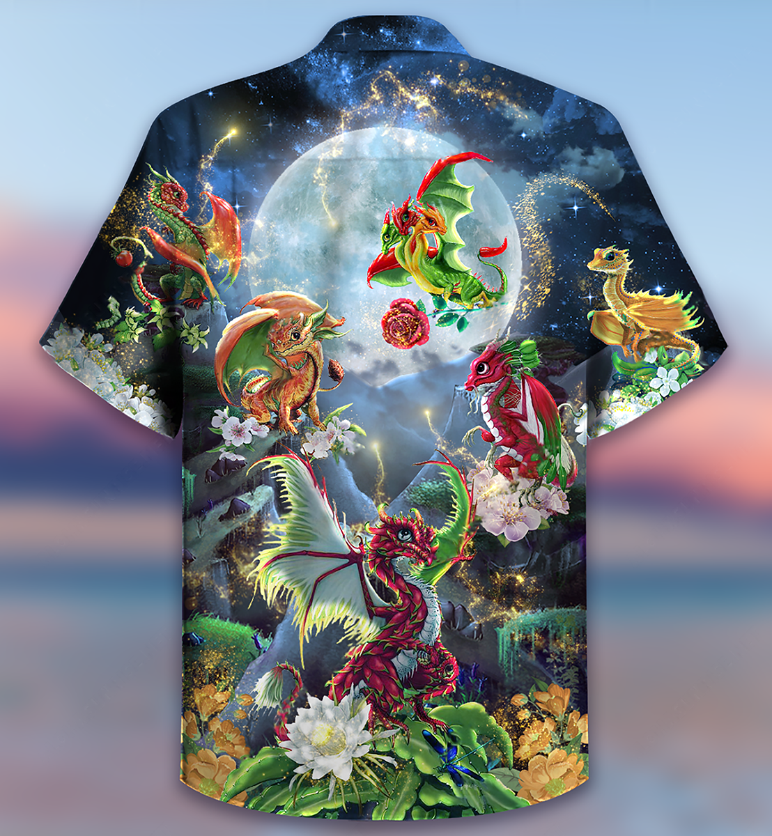 Floral Dragon Moon Hawaiian Shirt For Resort Getaways And Comfortable Summer Activities