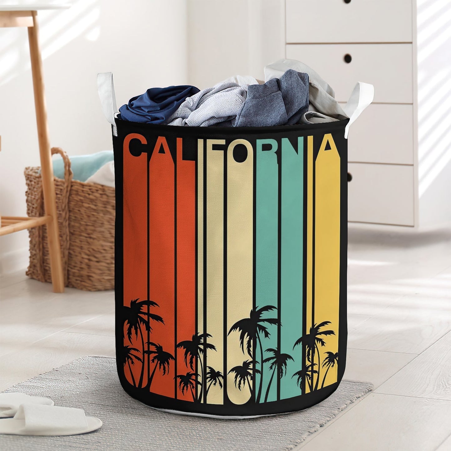 California Vintage Beach Summer Laundry Basket For Bathroom Bedroom Storage