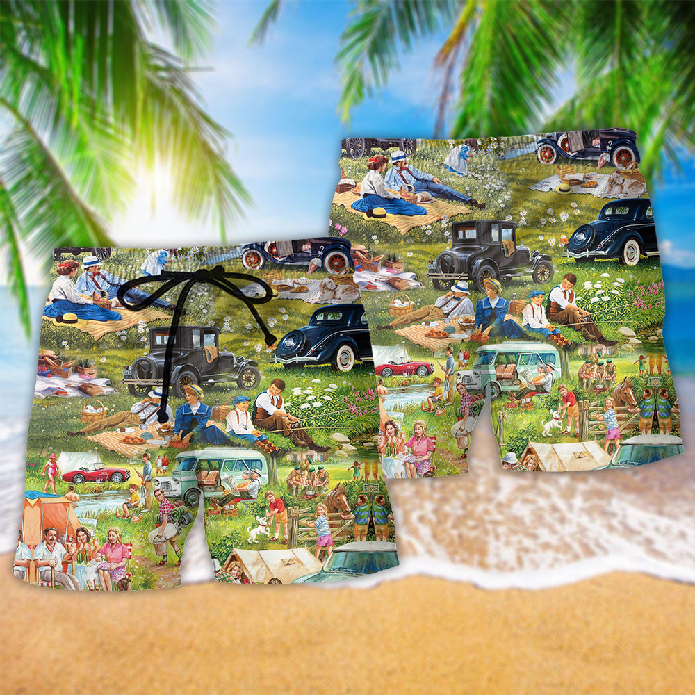Camping Picnic Time Happy Outdoor Beach Shorts For Sunny Holidays And Comfortable Daily Styling