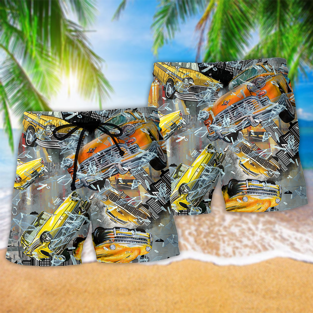 Classic Taxi Beach Shorts Pattern Detail For Island Trips And Easygoing Coastal Style