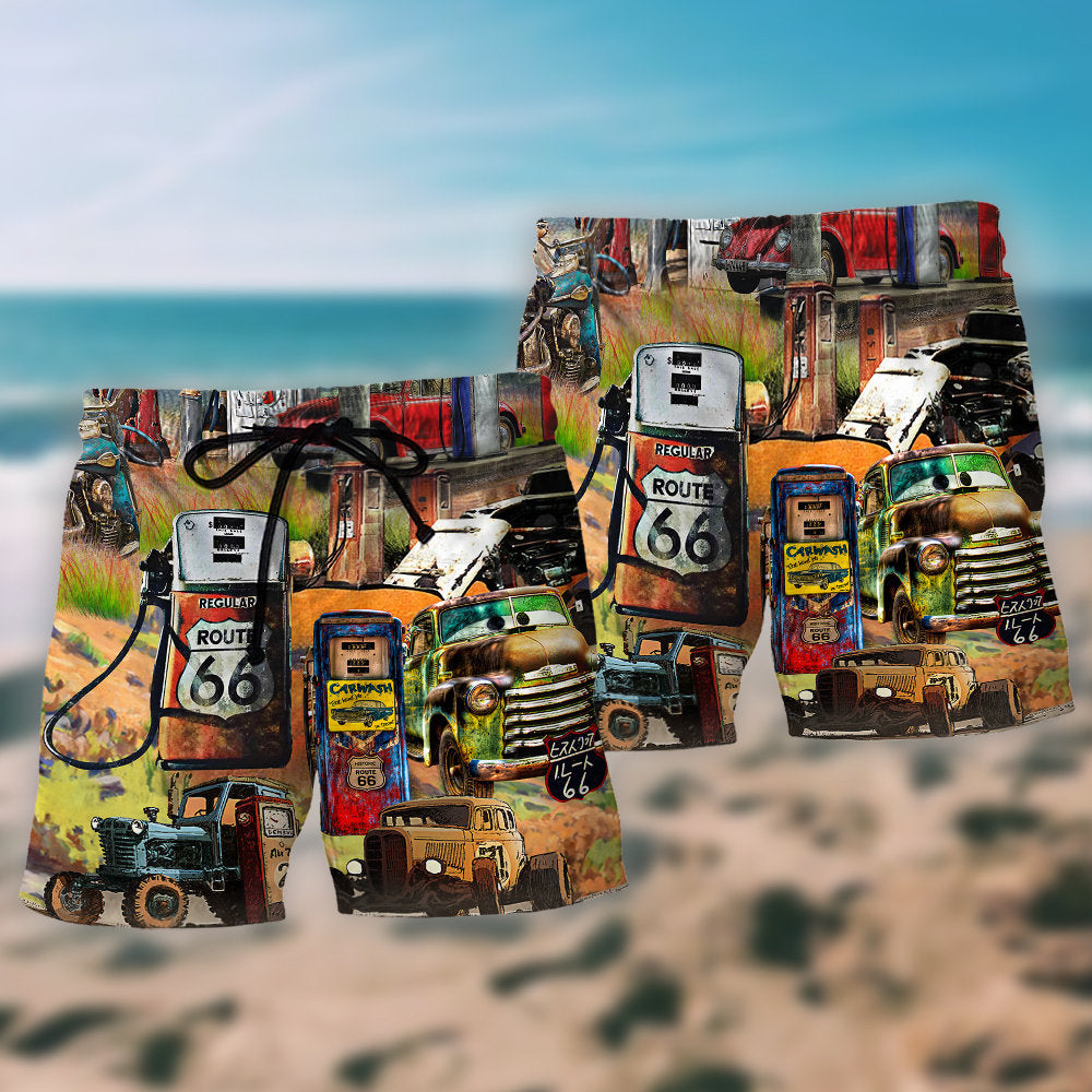 Car Road Trip Beach Shorts Pattern Detail For Holiday Travel And Easygoing Coastal Style