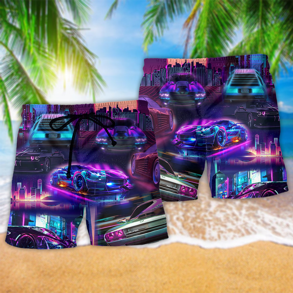 Sports Car Lifestyle Beach Shorts Pattern Detail For Cruise Vacations And Casual Outdoor Comfort
