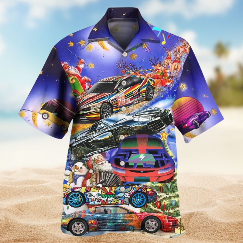 Funny Car Christmas Hawaiian Shirt For Winter Celebrations, Beach Travel, And Relaxed Holiday Wear