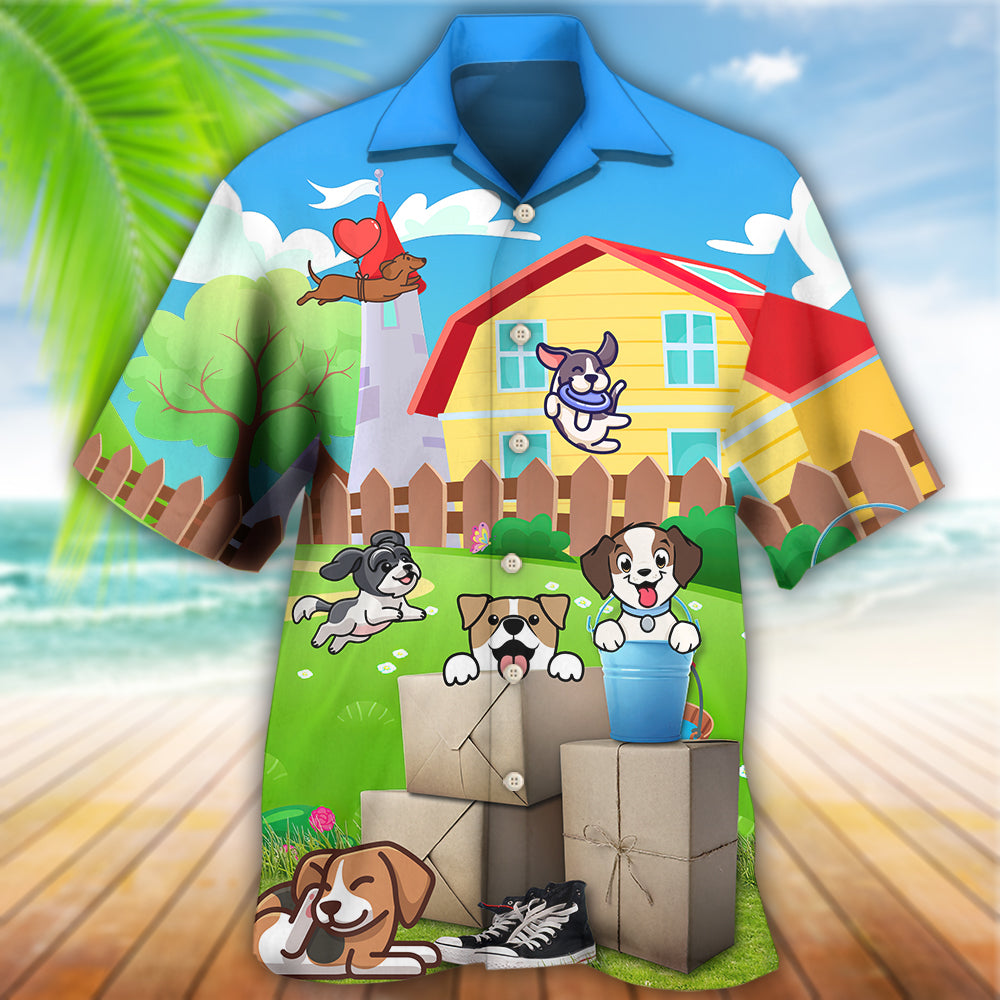 Funny Dog Cartoon Hawaiian Shirt Pattern Detail For Vacation Travel And Daily Wear