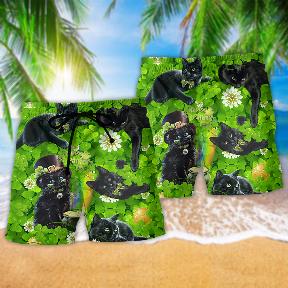 Cat Black Cats Love Green Hawaiian Print Beach Shorts For Sunny Getaways And Gifting