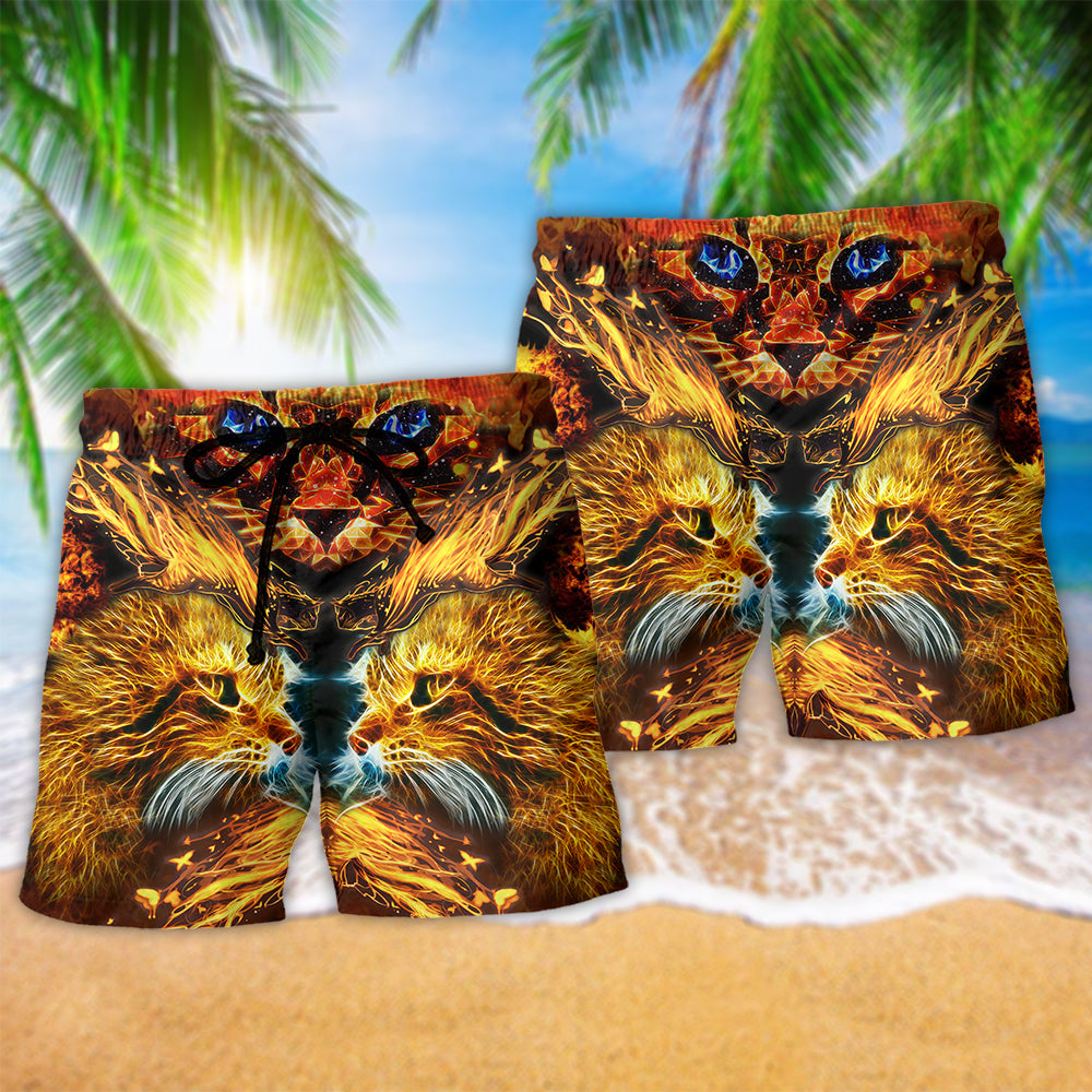 Cat Flaming Beach Shorts Design Detail For Coastal Escapes And Daily Wear
