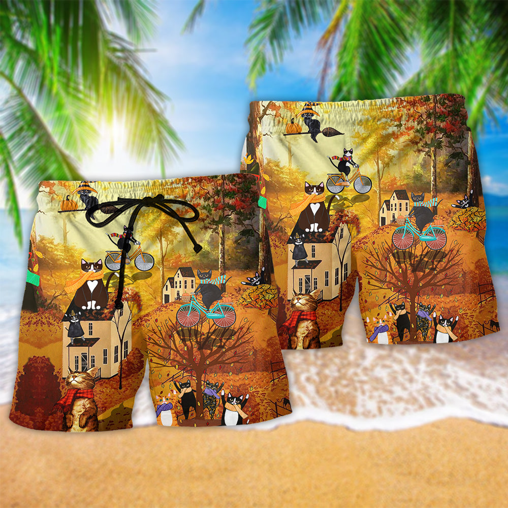 Fall Cat Beach Shorts Pattern Detail For Coastal Travel And Thoughtful Gift Giving