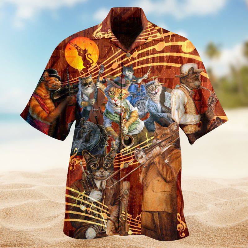 Cat Jazz Spirit Hawaiian Shirt For Tropical Holidays, Outdoor Gatherings, And Everyday Comfort