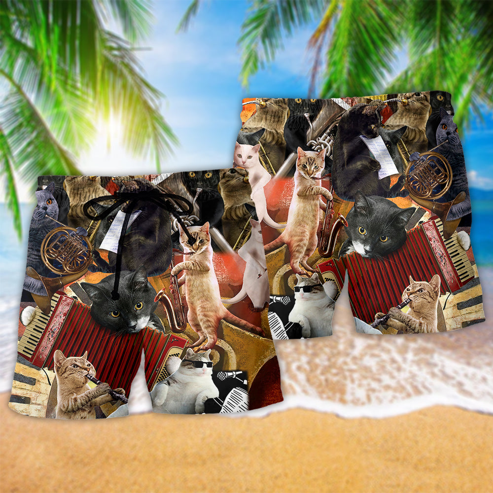 Cat Music Beach Shorts Pattern Detail For Leisure Travel And Thoughtful Gift Giving